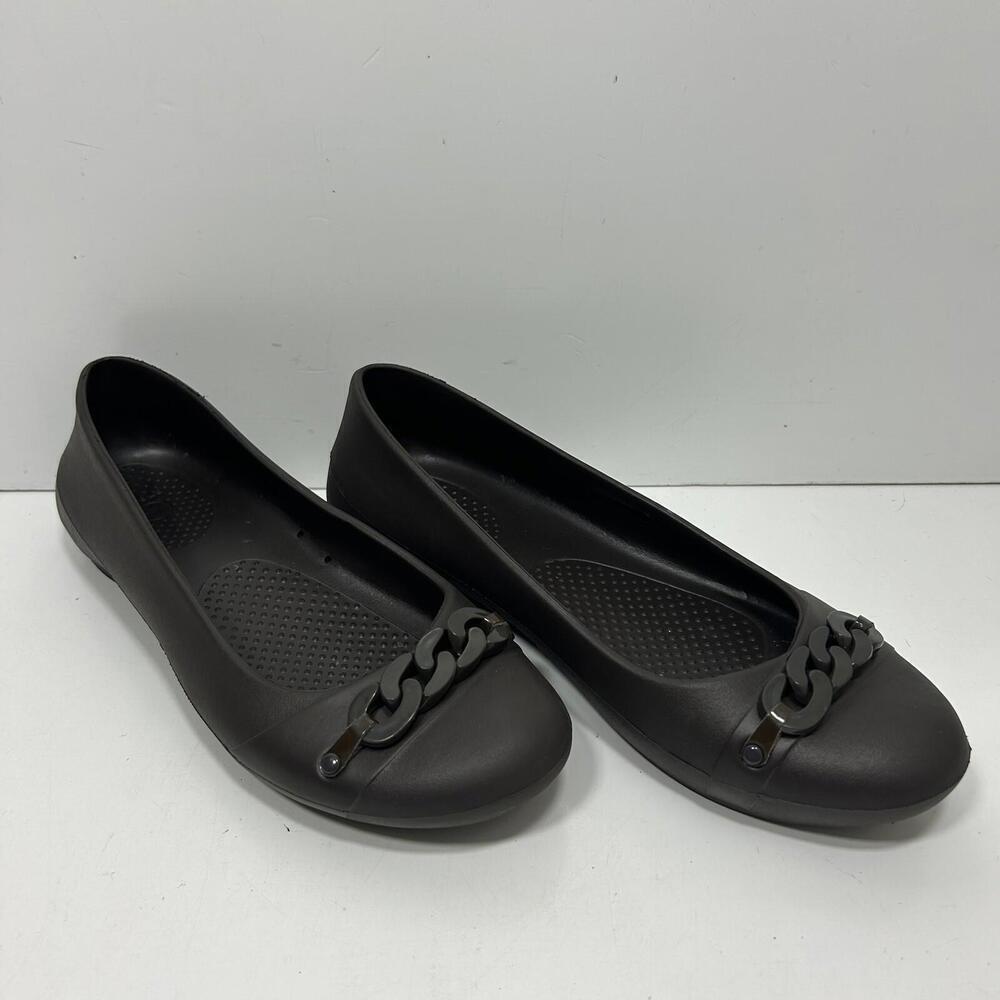 Crocs Gianna Chain Link Women Sz 9 Brown Ballet Flat Slip On Shoes Waterproof - Picture 2 of 7